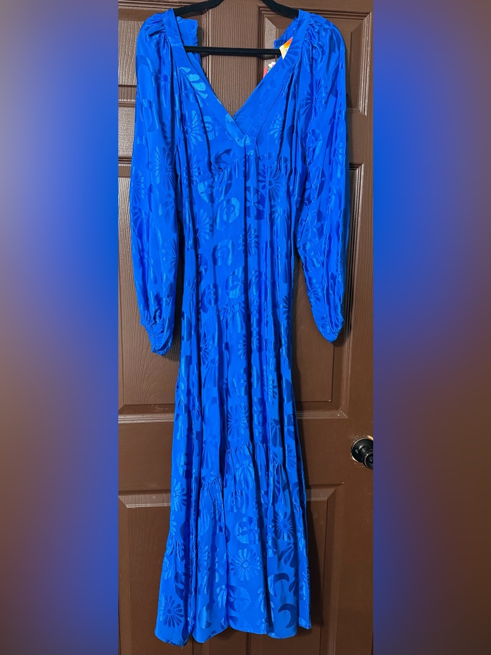 FARM Rio V-Neck Long Sleeve Maxi Dress in Bright Blue - Picture 6 of 7